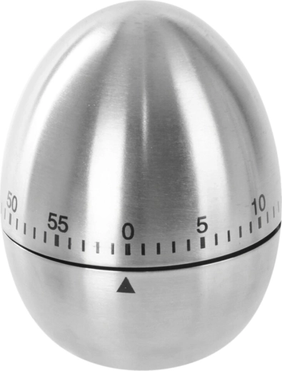 Mekanisk køkkentimer i rustfrit stål i æggeform