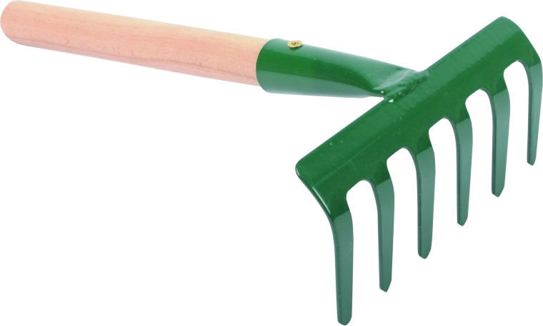 Rastrello con 6 denti e manico in legno da 25 cm