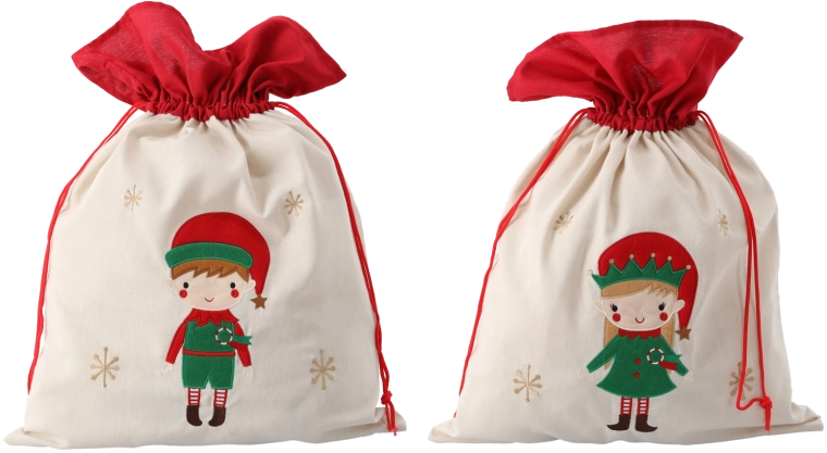 Sac cadeau 45 × 60 cm beige, motifs variés lutin