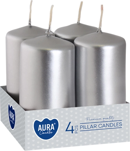 Metallic Silver Glossy Advent Candles 80 × 40 mm - 4 pcs