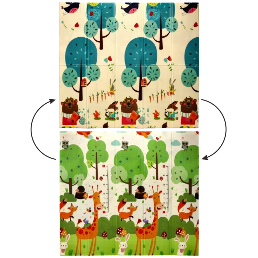 Dubbelzijdige educatieve opvouwbare speelmat 180×200×1 cm met dieren en bomen + tas