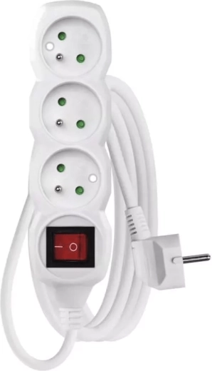 Emos rallonge avec interrupteur, 3 prises, 3 m, blanc