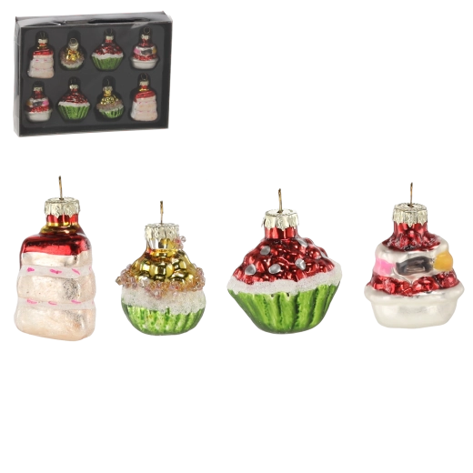 Set de boules de Noël en verre en forme de muffins, 8 pcs