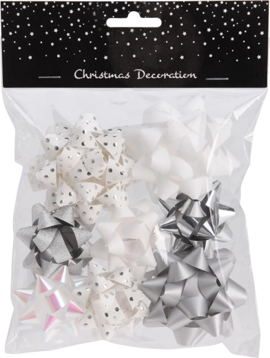 Decorative gift bows mix white and silver (8 pcs)