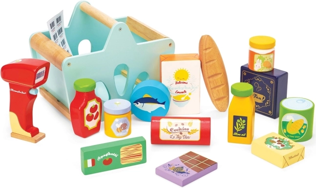 Le Toy Van lesena košara z živili in skenerjem