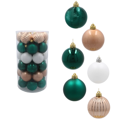 Set di palline di Natale 6 cm – verde, champagne e bianco, 41 pz