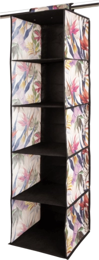 Organizer tessile sospeso per armadio con motivo floreale, 5 ripiani, 30 × 30 × 120 cm