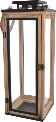 Grande lanterne décorative beige 50 cm en bois et métal