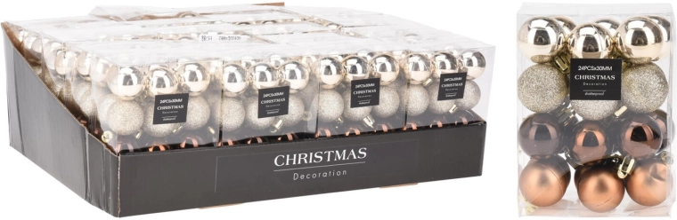 Palle di Natale 3 cm marrone-oro, mix 24 pz