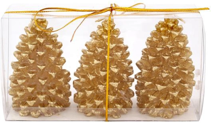 Bougies de Noël en forme de pomme de pin PROVENCE dorées, lot de 3 pcs