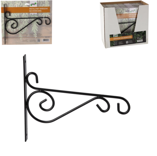 Metal wall-mounted flower pot holder with owl motif 30 × 28 cm, black