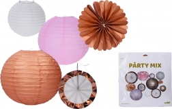 Party-mix van papieren decoraties – lampions, pompons en hangornamenten (set van 12 stuks)