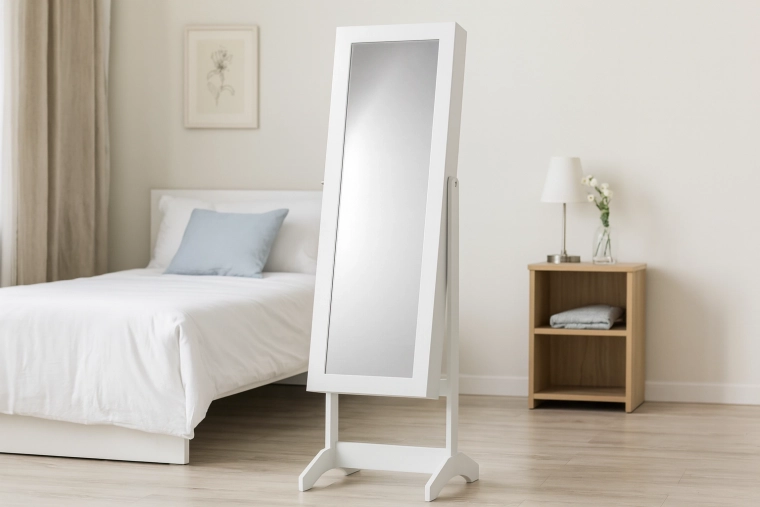 Portagioie bianco con specchio a figura intera 34 × 35,5 × 140 cm