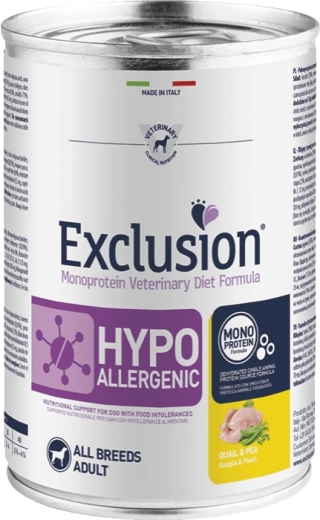 Exclusion dåsefoder til hunde Hypoallergenic Quail & Pea 400 g