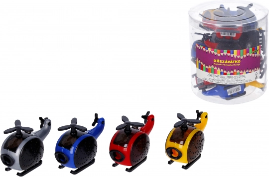 Sharpener with a container in the shape of a helicopter