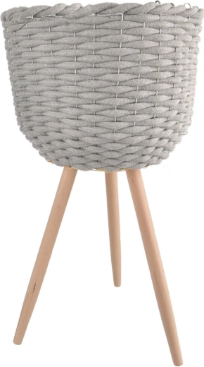 Decorative cotton and wood planter on legs, grey 30 × 30 × 59 cm