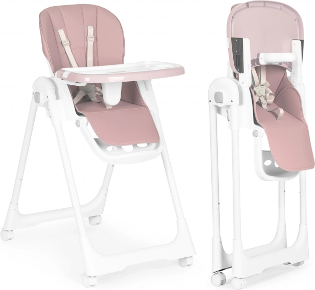 Seggiolone con altezza regolabile, eco pelle, doppio vassoio, rosa ECOTOYS