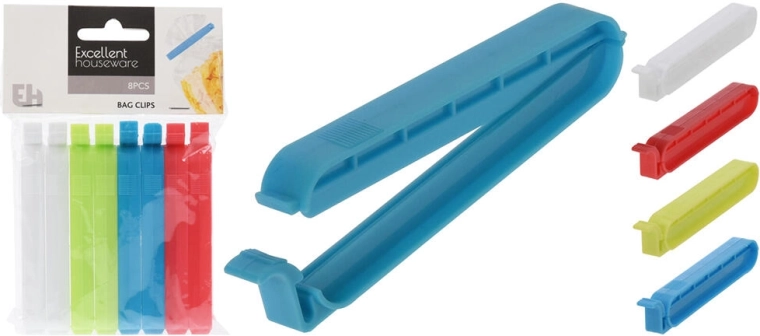 Bag Clips 10 cm, assorted colors, 8 pcs