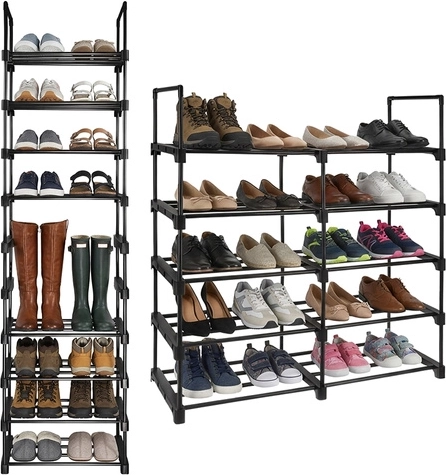 Scarpiera a ripiani RUHHY, 10 livelli, 45 × 30 × 174 cm, nera