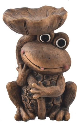 RONA ceramic bird bath with frog motif in wood-look finish