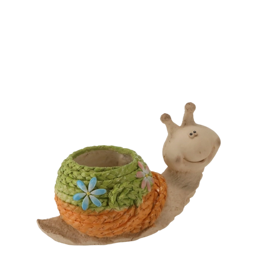 Garden Planter Snail with Woven Shell made of Polyresin