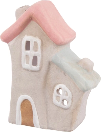Keramisk husformet lysestage i beige