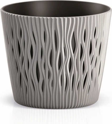 Cache-pot Sandy Round avec insert 12,8 cm – pierre grise