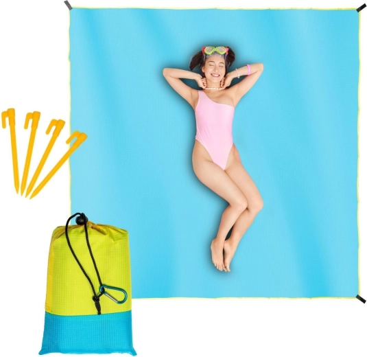 Vodootporna podloga za plažu i piknik-deka 210 × 200 cm, plava sa žutim rubom