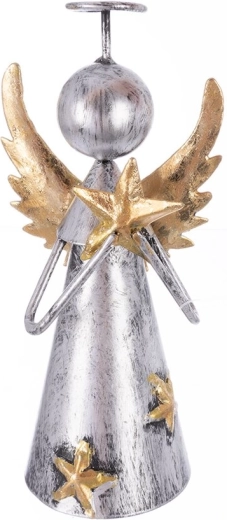 Decorazione in metallo angelo con stella grigio-oro 12,5 cm