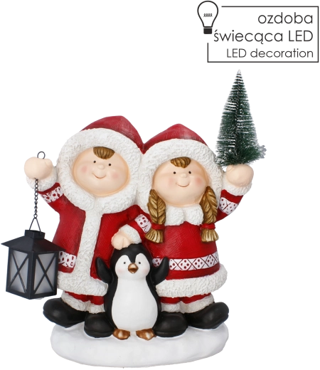 Figura decorativa natalizia di bambini con lanterna con illuminazione LED - 1 pezzo