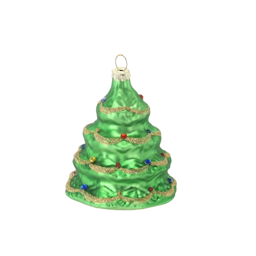 Décoration de Noël en verre en forme de sapin avec ornements dorés 6,8 × 8,1 cm