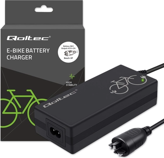 Caricabatterie per e-bike 36 V (42 V / 2 A) con connettore Bosch 3 pin + cavo di alimentazione