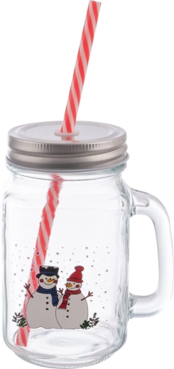 Verre avec couvercle et paille Bonhomme de neige 0,5 l