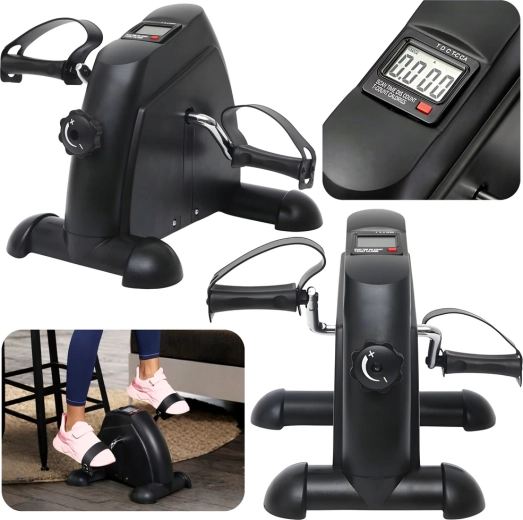 Mini rehabilitation exercise bike 2-in-1 with LCD display, black