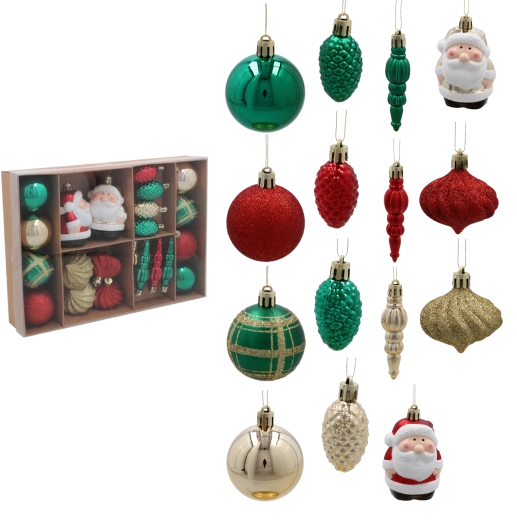 Lot de 24 décorations de Noël en rouge, vert et or
