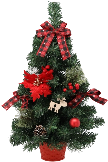 Sapin de Noël 60 cm rouge avec poinsettias en pot