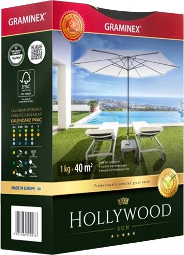 Mélange de gazon premium HOLLYWOOD 1 kg pour endroits ensoleillés et secs