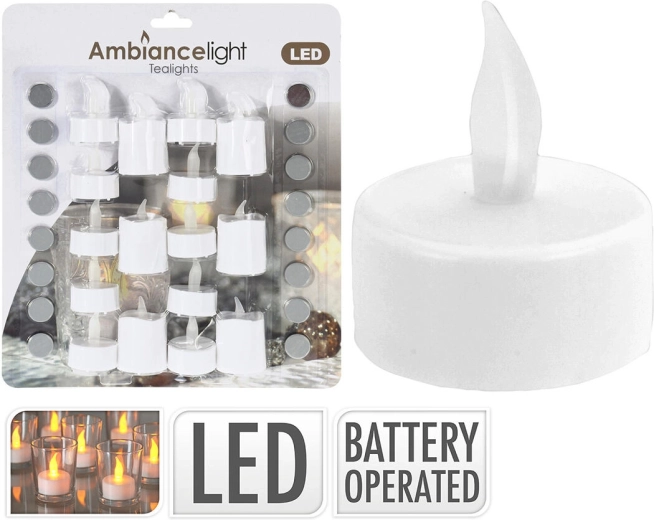 Candele LED tealight bianche 3,5 cm con batterie (16 pz)