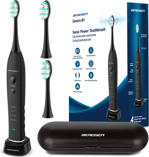 Brosse à dents sonique avec étui Berdsen Sonica B3 noire