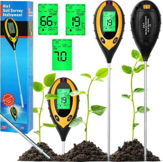 Digital 4-in-1 Soil Tester for Measuring pH, Moisture and Temperature