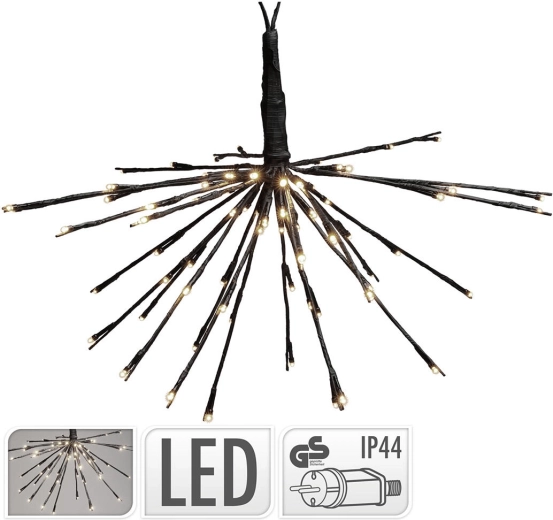 Décoration lumineuse suspendue 45 cm, 72 LED, blanc chaud, noir