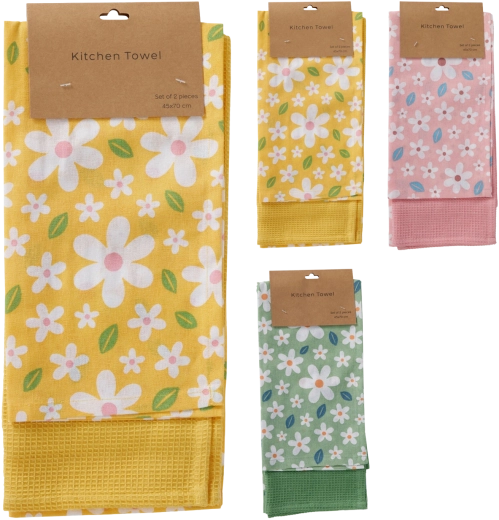 Set of 2 kitchen tea towels with floral motif 70 × 45 cm