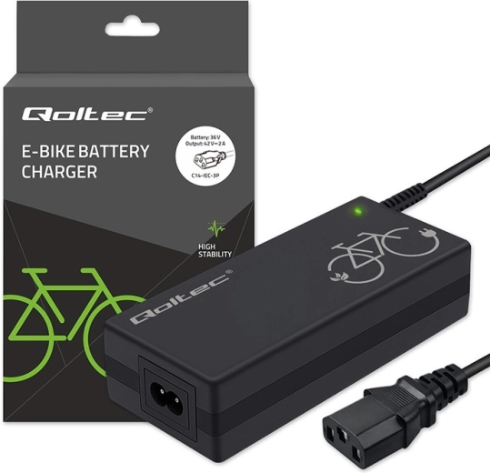Caricabatterie per e-bike 36 V, 42 V, 2 A con connettore C14 IEC 3 pin + cavo di alimentazione