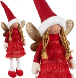 Christmas decoration angel/elf with glitter wings, red