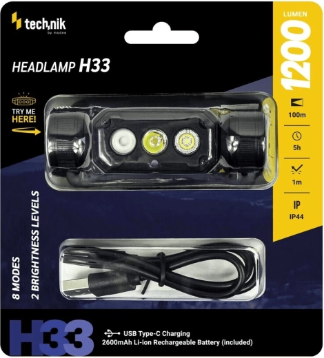 Technik H33 Headlamp with SST20 LED and USB‑C (1200 lm)