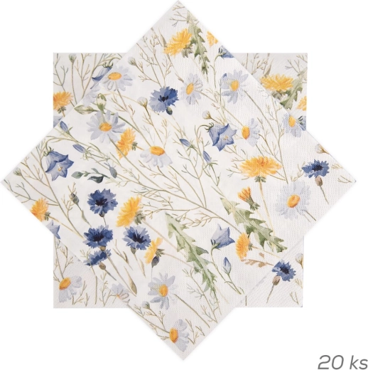 Paper napkins with a blue spring flowers motif 33 × 33 cm, 20 pcs