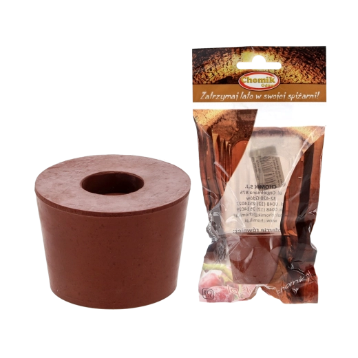 Rubber conical stopper with hole for airlock