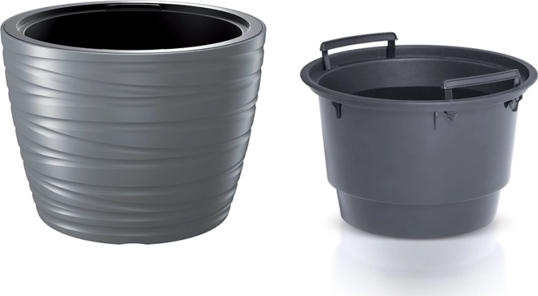 Vaso basso Maze con inserto 37,5 cm – pietra grigia