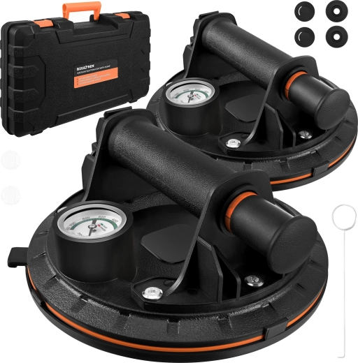 Bigstren vacuum suction cup with pump (set of 2 pcs) with pressure gauge and carrying case