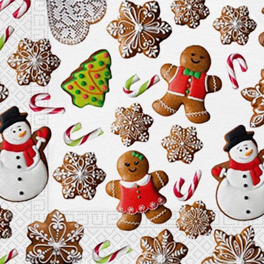 Serviettes de Noël Pain d’épices, 3 épaisseurs 33 × 33 cm